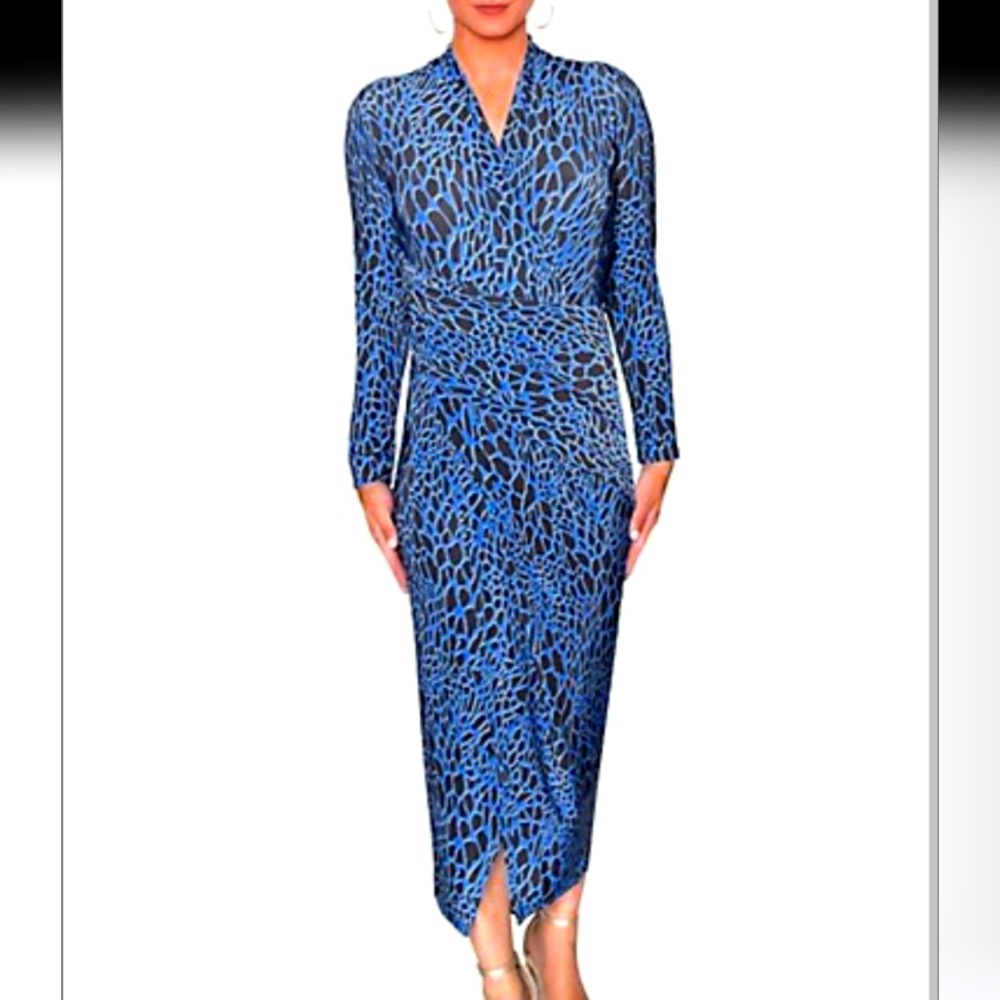 RACHEL Animal Print V-Neck Wrap Midi Dress